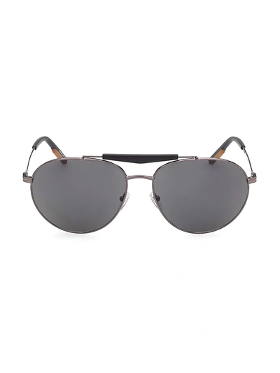 Zegna 61mm Metal Round Sunglasses In Shiny Gunmetal Smoke