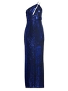 Aidan Mattox Asymmetric Metallic Knit Gown In Cobalt