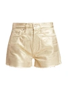 7 For All Mankind High-rise Cut-off Metallic Denim Shorts In Brooks Ave