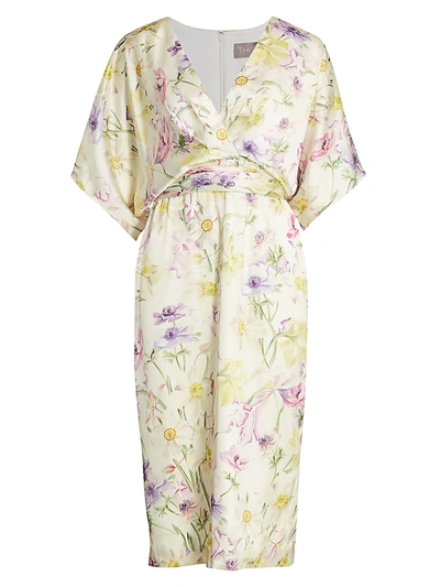 Theia Floral Charmeuse Cocktail Dress In Rose Multi