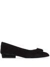 Ferragamo Viva Bow-embellished Suede Point-toe Flats In Black