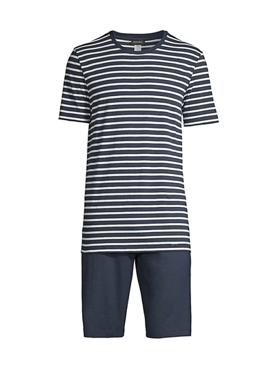 Hanro Men's Night & Day 2-piece Short-sleeve Pajama Set In Navy Stripe