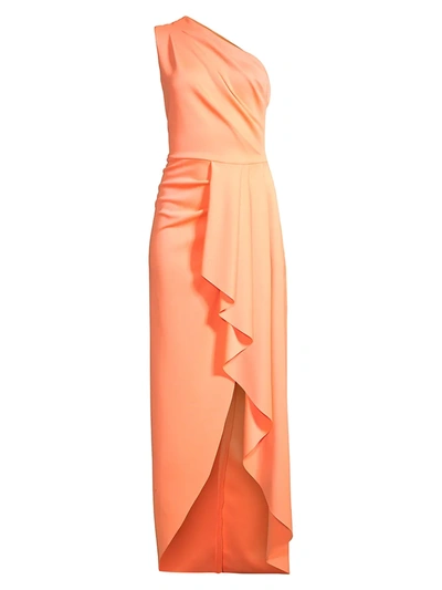 Black Halo Rex One-shoulder Gown In Neon Apricot