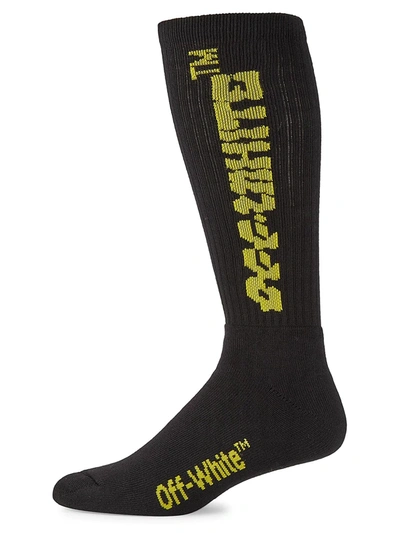 Off-white Disrupted Font Double Arrow Socks In Black Yellow