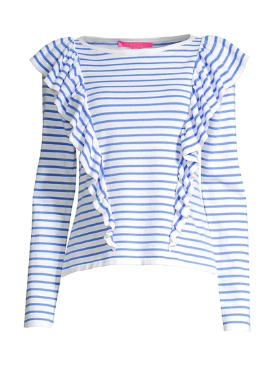 Lilly Pulitzer Women's Ruth Striped Ruffle Sweater In Bennet Blue Beach Stripe