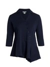 Joan Vass, Plus Size Women's Asymmetrical Button Tunic In Navy