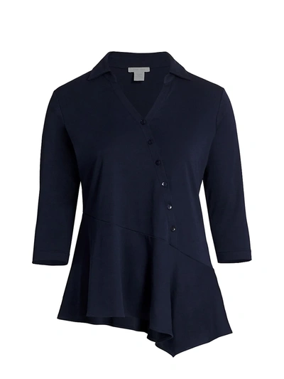 Joan Vass, Plus Size Women's Asymmetrical Button Tunic In Navy
