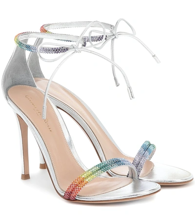 Gianvito Rossi Montecarlo Rainbow Crystal-embellished Metallic Leather Sandals In Silver