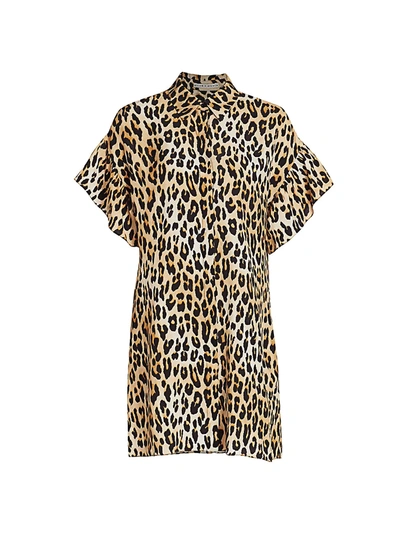 Alice And Olivia Jude Tunic Leopard Shirtdress In Spotted Leopard Multi