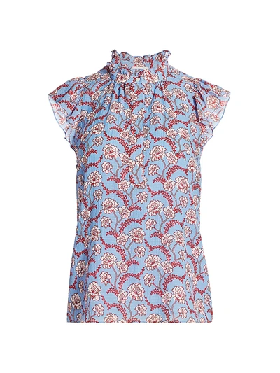 A.l.c Foley High-neck Floral Top In Bluered M