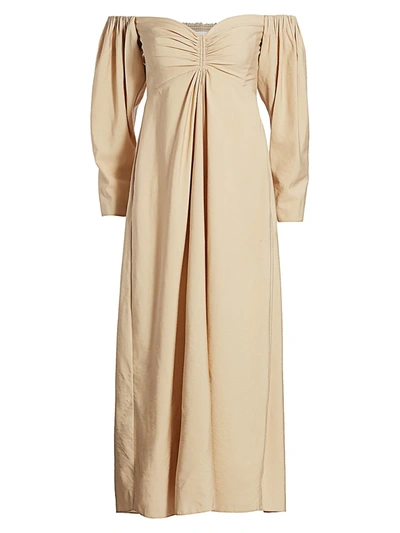 A.l.c Calley Off-the-shoulder Midi Dress In Beige