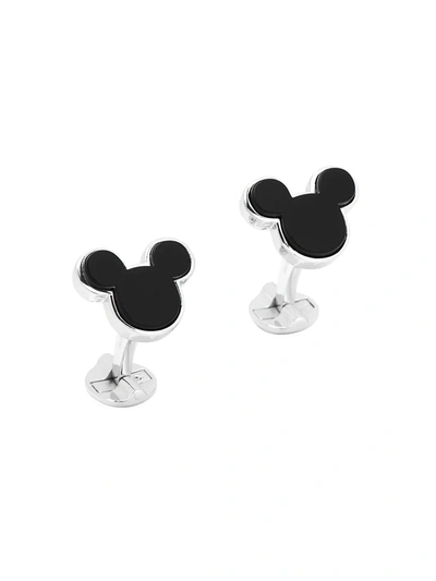 Cufflinks, Inc Disney Sterling Silver And Onyx Mickey Mouse Cufflinks In Black