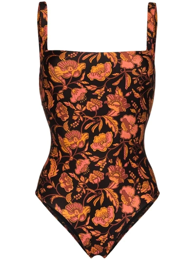 Matteau Hibiscus Print Square Neck Swimsuit In Orange