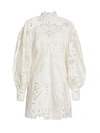 Zimmermann Wavelength Embroidered Lace Mini Dress In Ivory