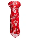 Rabanne Women's Tropical Wrapped Midi Dress In Hawaii Red