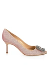 Manolo Blahnik Hangisi 70 Embellished Shimmer Pumps In Champagne Pink