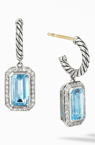 David Yurman Sterling Silver Novella Drop Earrings With Blue Topaz And Pave Diamonds