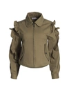 Dh New York Ruffle-sleeve Zip Jacket In Safari Green