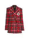 Balmain Women's Tartan Tweed Oversized Jacket In Mau Rouge Multi