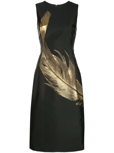 Oscar De La Renta Women's Embroidered Metallic Feather Sheath Dress In Black Gold