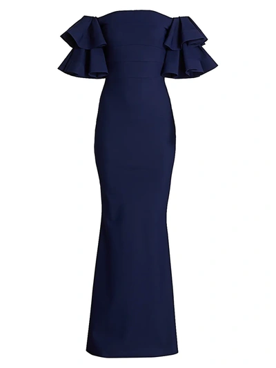 Chiara Boni La Petite Robe Parvati Off-the-shoulder Gown In Blue Notte