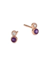 My Story Women's The Jennifer 14k Rose Gold, Diamond & Amethyst Stud Earrings