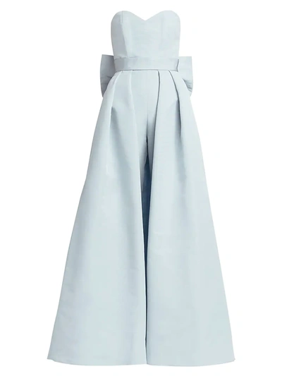 Alexia Maria Silk Faille Bow-back Jumpsuit With Convertible Skirt In Light Blue