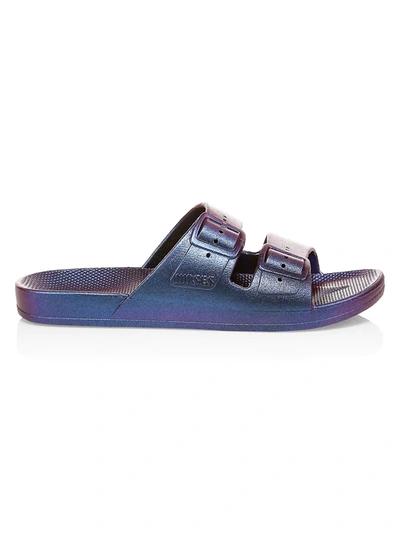 Freedom Moses Metallic Two-strap Slides In Twilight