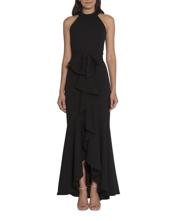 Shoshanna Damita Midnight Stretch Crepe High-low Ruffle Dress In Black ...