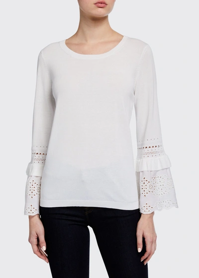 Kobi Halperin Claudette Eyelet Bell-sleeve Sweater In White