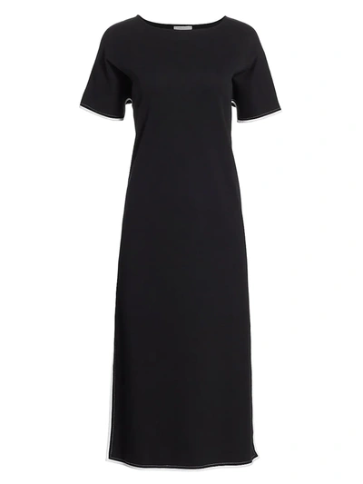 Joan Vass Petite Cotton Midi Dress In Black