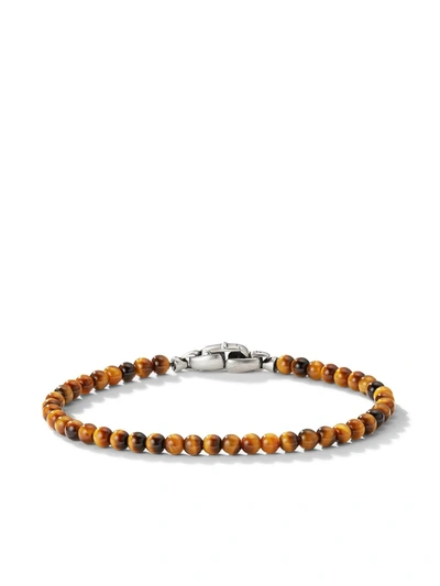 David Yurman Men's Spiritual Beads Sterling Silver & Tiger's Eye Skull Bracelet In Tigers Eye