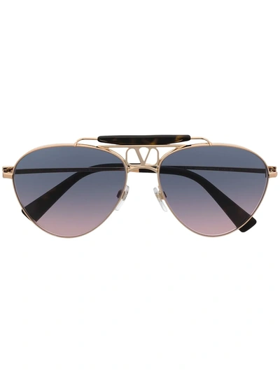 Valentino Garavani Vlogo Aviator-frame Sunglasses In 金色