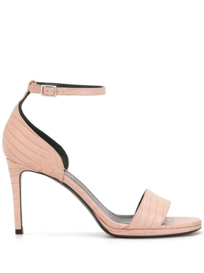 Pre-owned Saint Laurent Crocodile Effect Ankle Strap Sandals In Pink