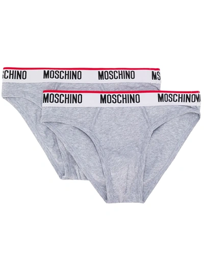 Moschino Twin-pack Logo Band Briefs In Grey