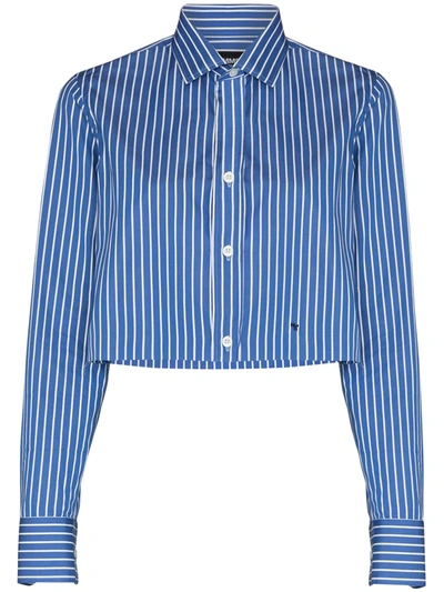 Hommegirls Vertical-stripe Cropped Shirt In Blue