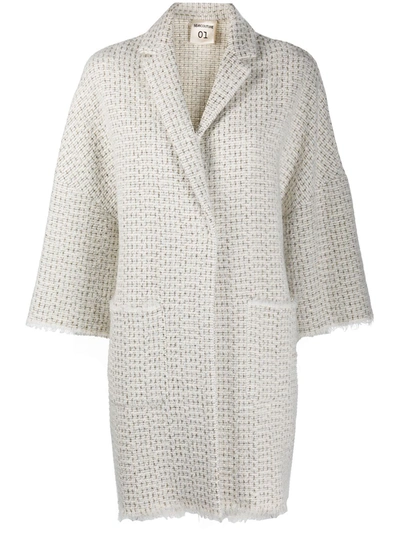 Semicouture Crop-sleeve Tweed Coat In White