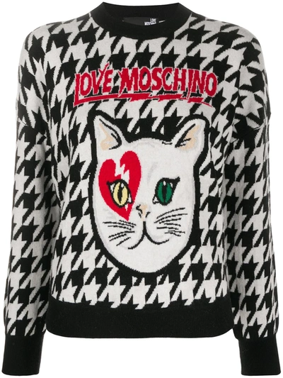 Love Moschino Bowie Cat Jacquard Jumper In Black