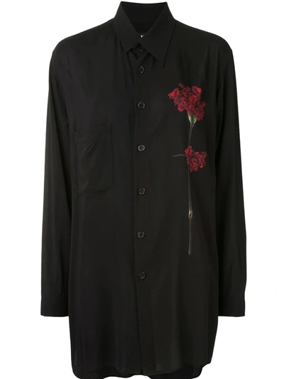 Yohji Yamamoto Floral Print Oversized Shirt In Black