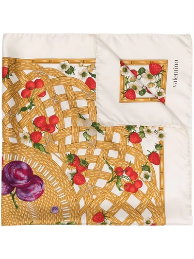 Pre-owned Valentino 2000s Basket And Fruit-print Silk Scarf In Neutrals