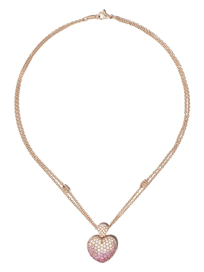 Leo Pizzo 18kt Rose Gold Amore Diamond And Sapphire Heart Pendant Necklace In Pink