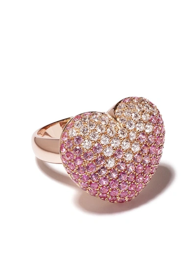 Leo Pizzo 18kt Rose Gold Amore Diamond And Sapphire Ring In Pink