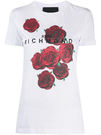 John Richmond Rose Logo Print Cotton T-shirt In White