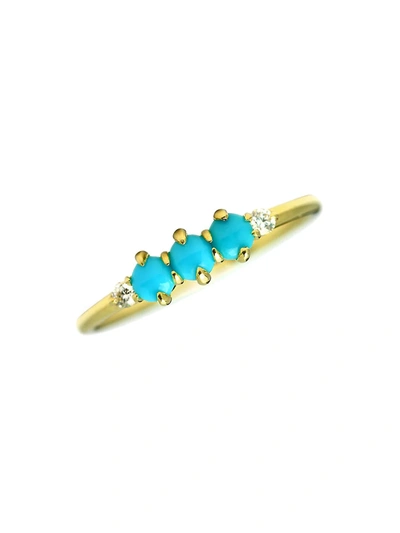 Ila Felicia 14k Yellow Gold, Diamond & Turquoise Ring