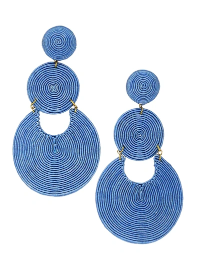 Rebecca De Ravenel Women's La Tropezienne 18k Goldplated & Silk-blend Earrings In Ming Blue