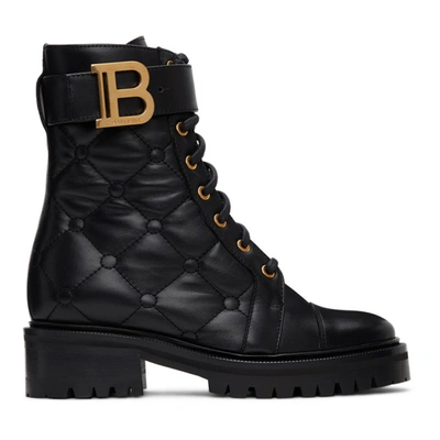 Balmain Women's Ranger Quilted Leather Combat Boots In Black