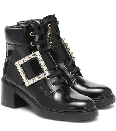 Roger Vivier Viv Rangers Crystal Buckle Combat Boot In Nero