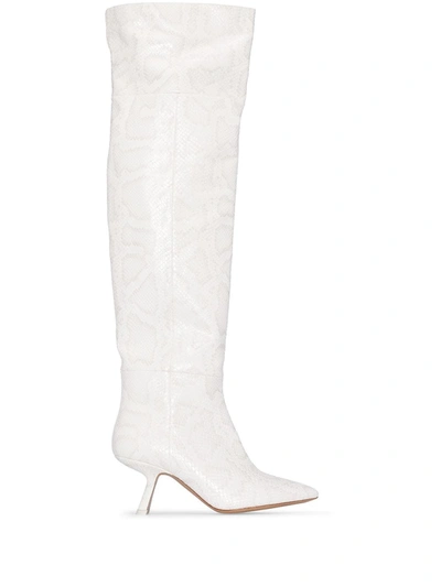 Nicholas Kirkwood Women's Lexi Over-the-knee Snakeskin-embossed Leather Boots In White