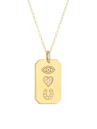 Zoë Chicco Women's 14k Yellow Gold & Diamond Eye Heart U Dog Tag Pendant Necklace