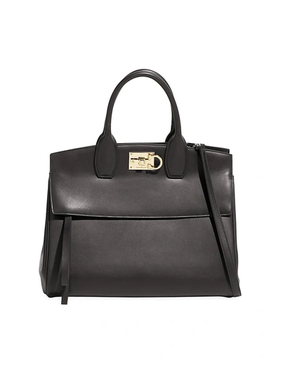 Ferragamo Women's Large Studio Leather Top Handle Bag In Nero